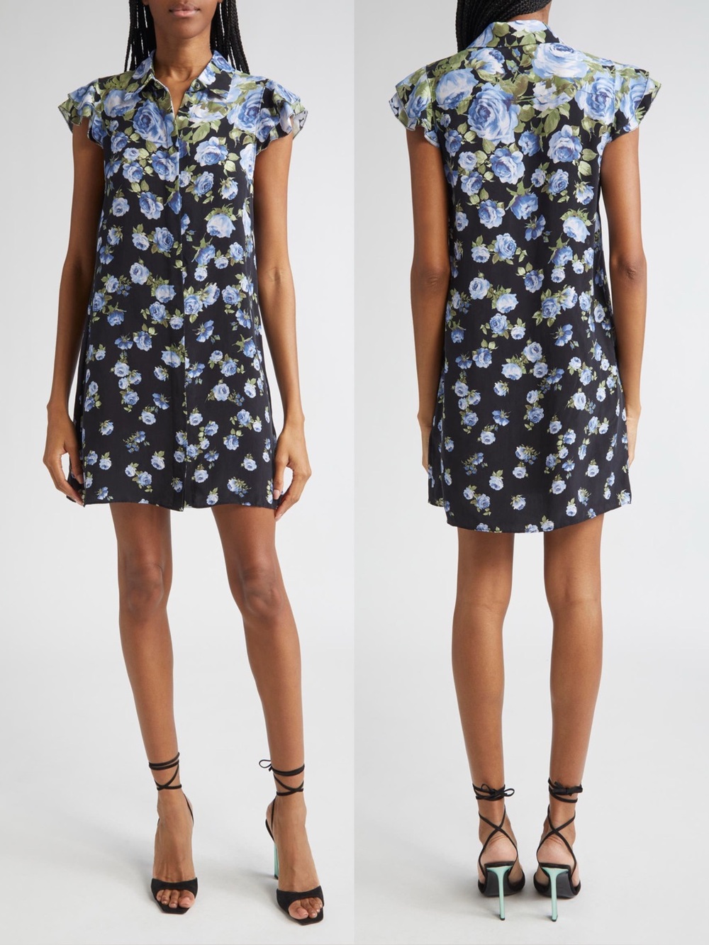 Alice + Olivia Jem Floral Ruffle Sleeve Mini Shirt Dress Medium Rose NWT